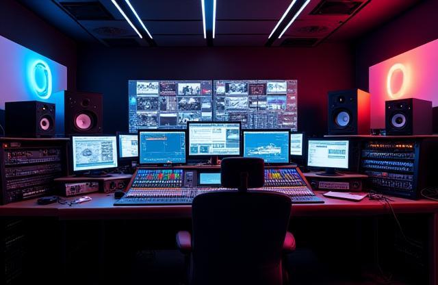 Cabine de contrôle du studio d'enregistrement