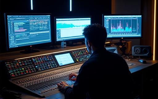 Ingénieur du son travaillant sur une console de mixage